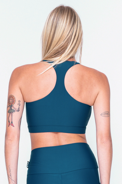 Dark Teal Performance - Deep V Crop