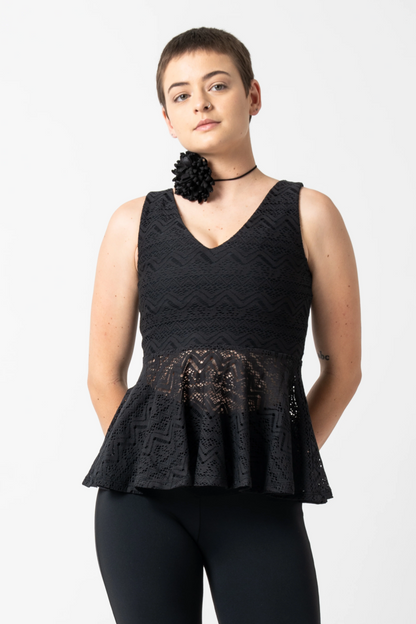 Black Bohemian Lace - Reversible Peplum Top