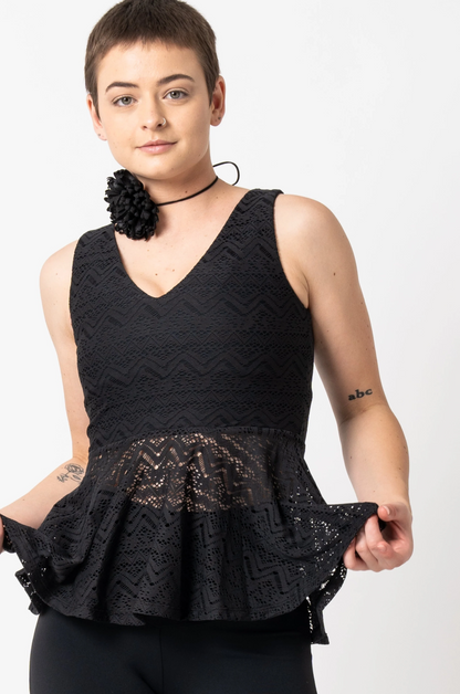 Black Bohemian Lace - Reversible Peplum Top