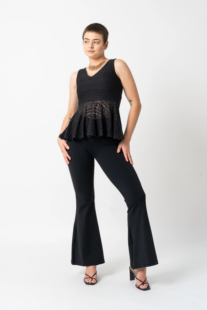 Black Bohemian Lace - Reversible Peplum Top