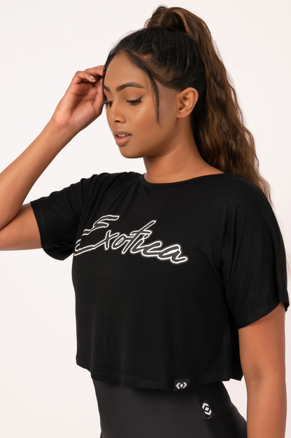 Black Slinky To Touch - Exotica Cropped Tee