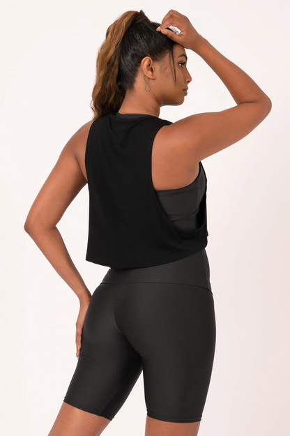 Black Slinky To Touch - Cropped Drop Arm Muscle Tank