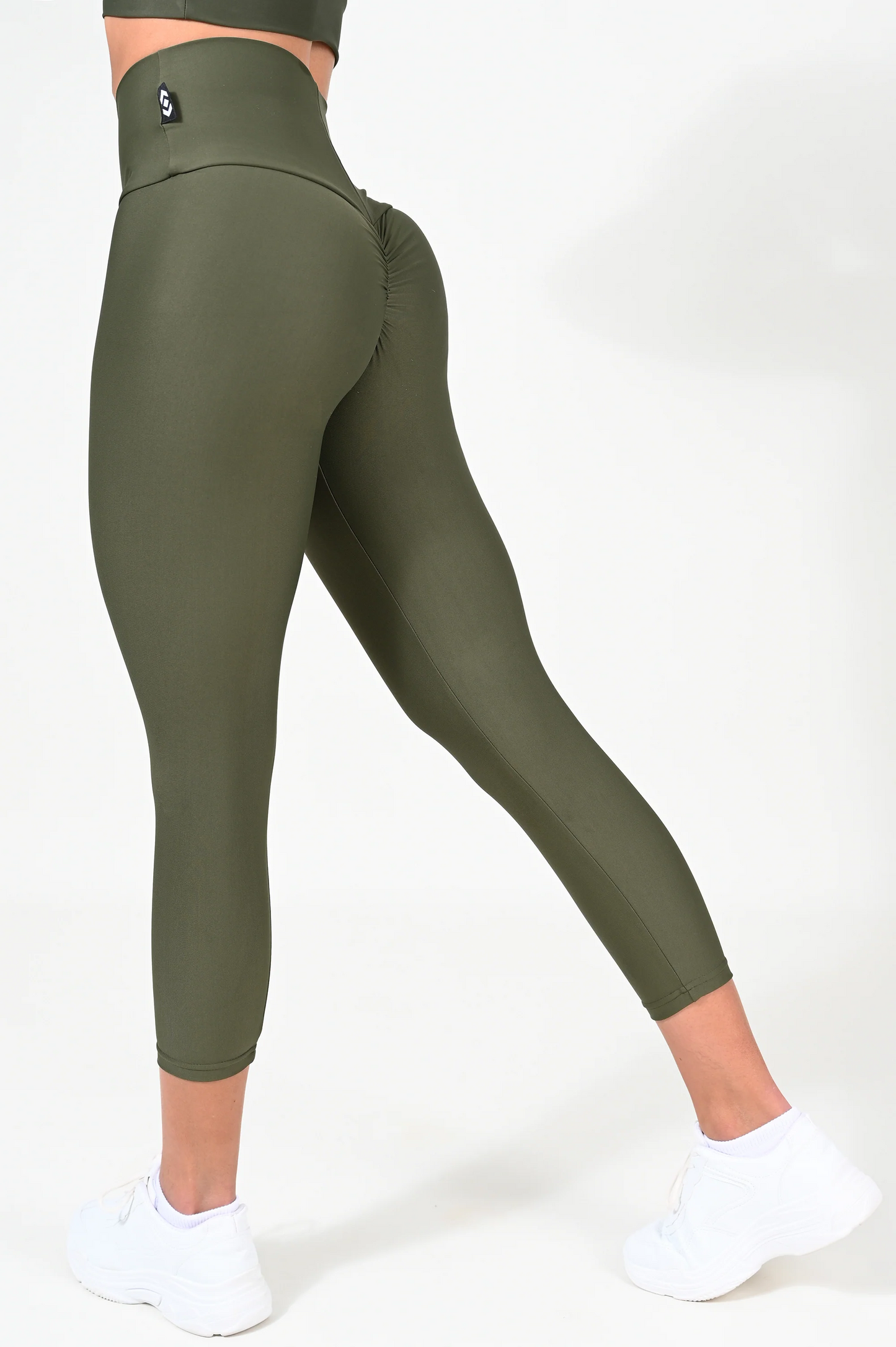 Dark Khaki Performance - Booty Scrunch High Waisted Capri Leggings