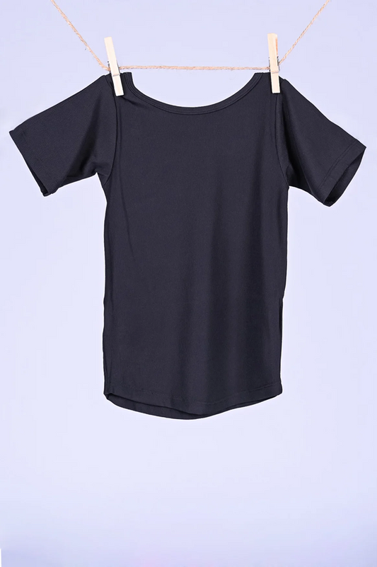 Black Rib Knit - Kids Fitted Tee