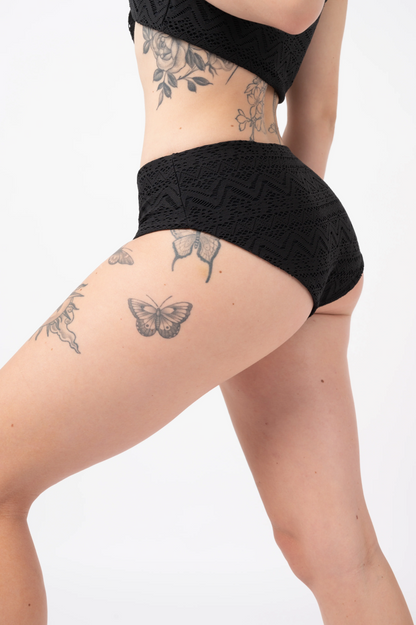 Black Bohemian Lace - Full Coverage Brief Bikini Bottoms