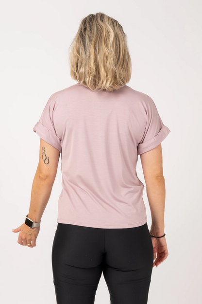 Pale Mauve Slinky To Touch - V Neck Cuffed Sleeve Tee