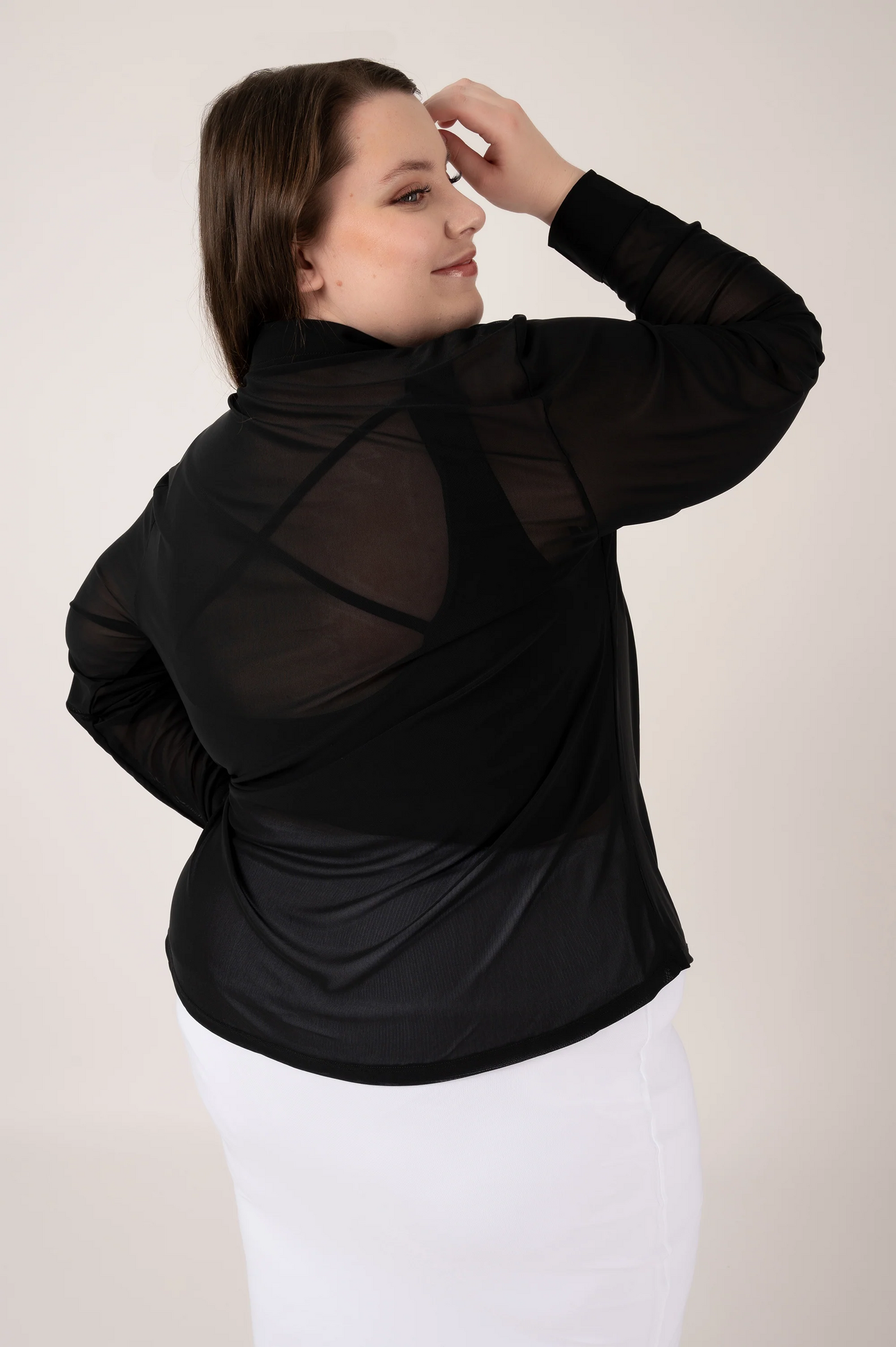 Black Net - Button Up Long Sleeve Blouse