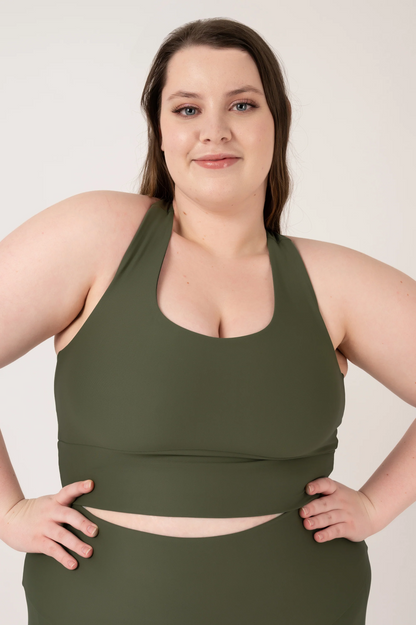 Dark Khaki Performance - T Back Comfort Crop Top