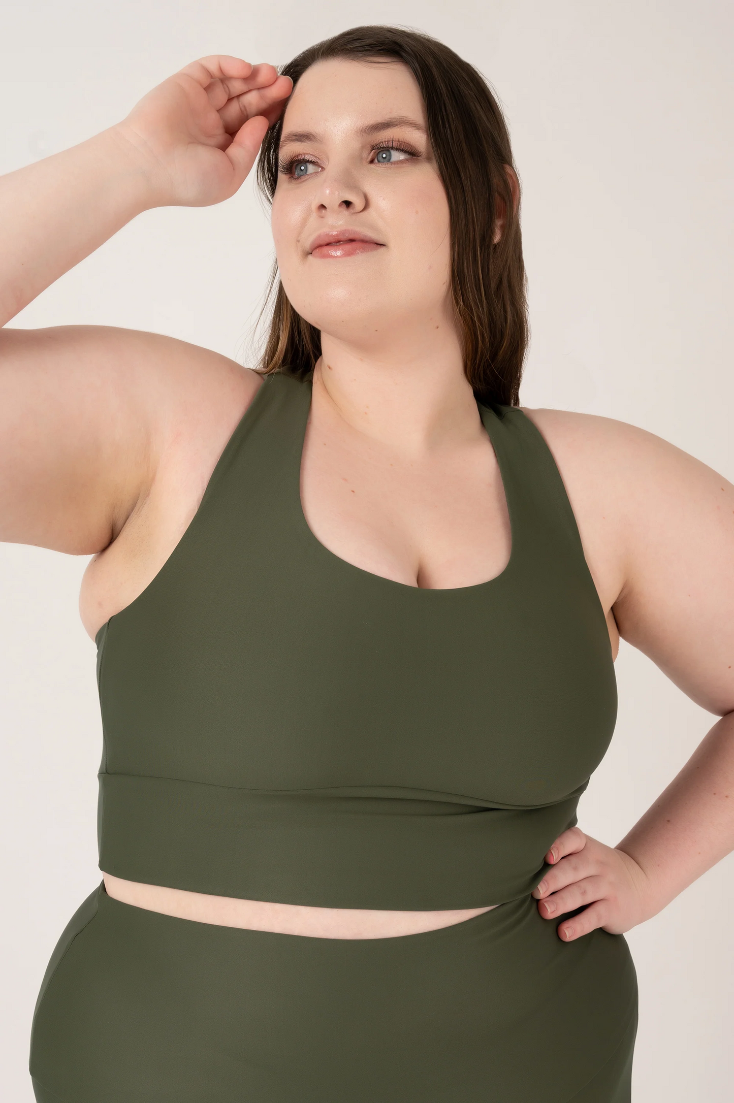 Dark Khaki Performance - T Back Comfort Crop Top