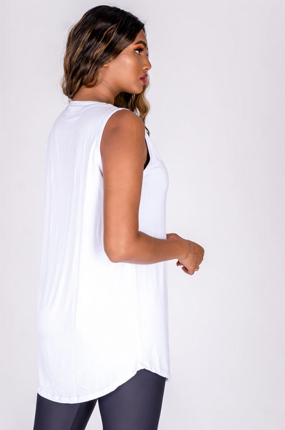 White Slinky To Touch - Net V Front Sleeveless Boyfriend Tee