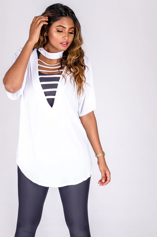 White Slinky To Touch - Ladder V Front Boyfriend Tee