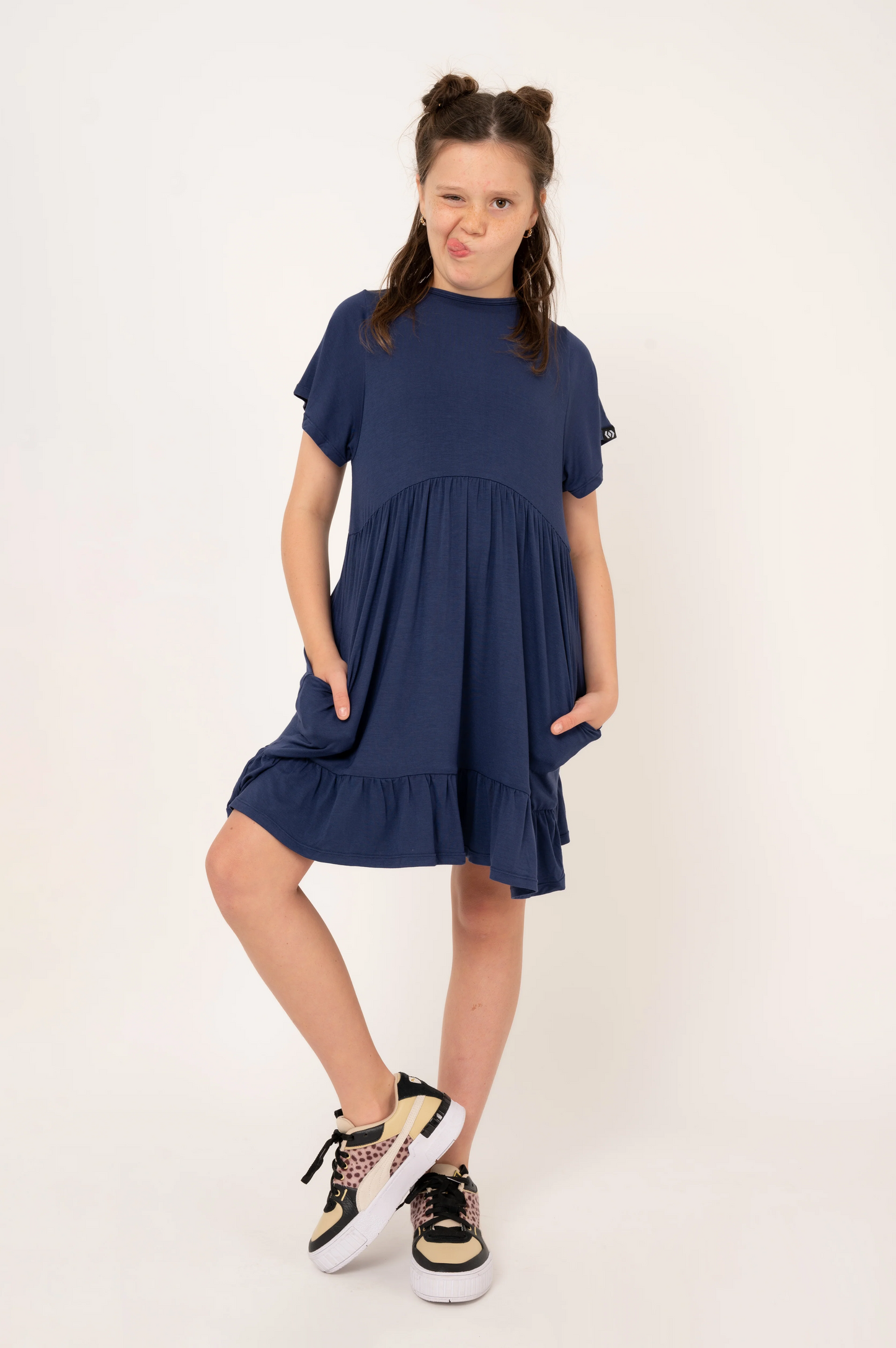 Dark Navy Slinky To Touch - Kids Baby Doll Tiered Mini Dress