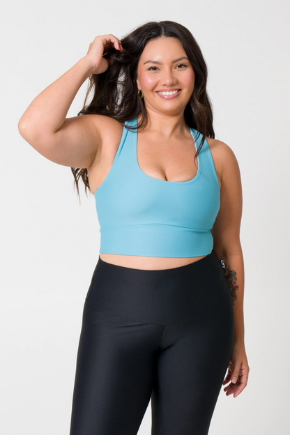 Dusty Pale Blue Performance - T Back Comfort Crop Top