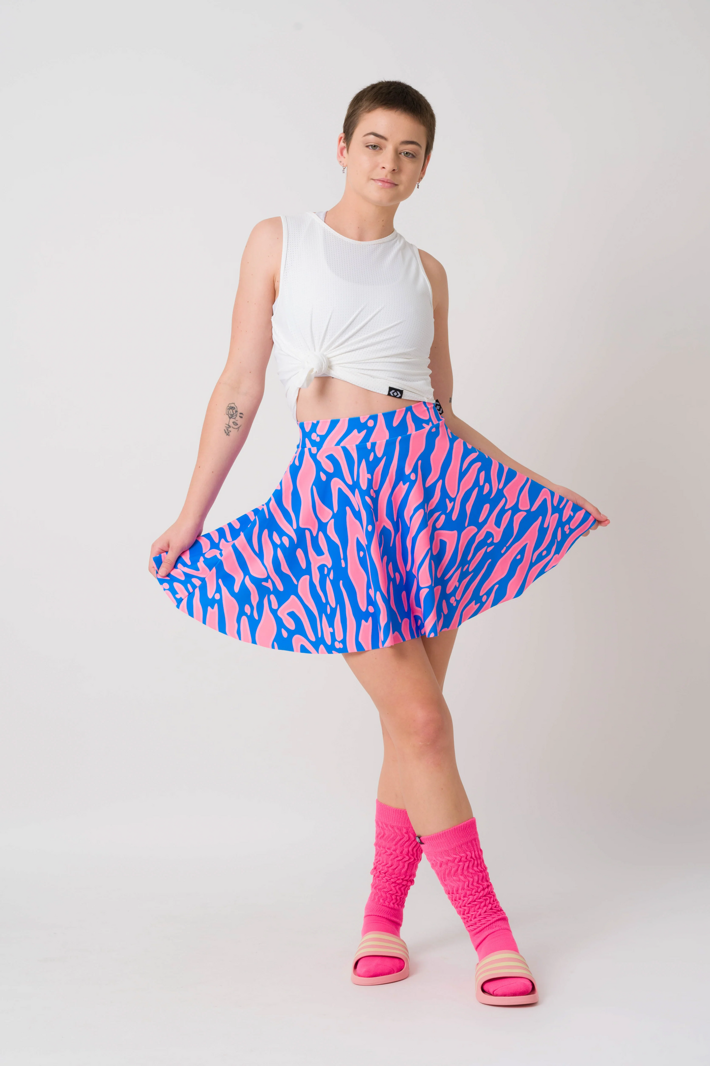 Gogo Getter Blue Silky - Narrow Waisted Mini Skater Skirt