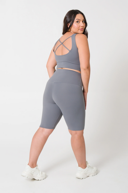 Grey Body Contouring - High Waisted Long Shorts