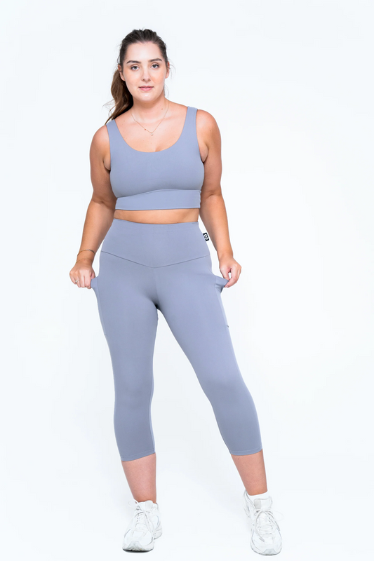 Grey Body Contouring - Panel Pocket High Waisted Capri Leggings