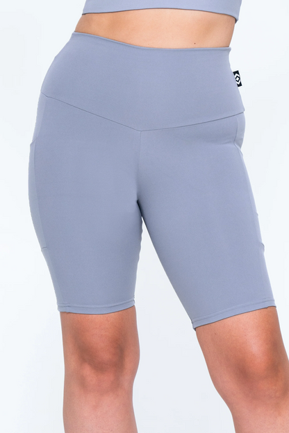 Grey Body Contouring - Panel Pocket High Waisted Long Shorts