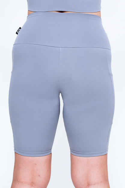 Grey Body Contouring - Panel Pocket High Waisted Long Shorts