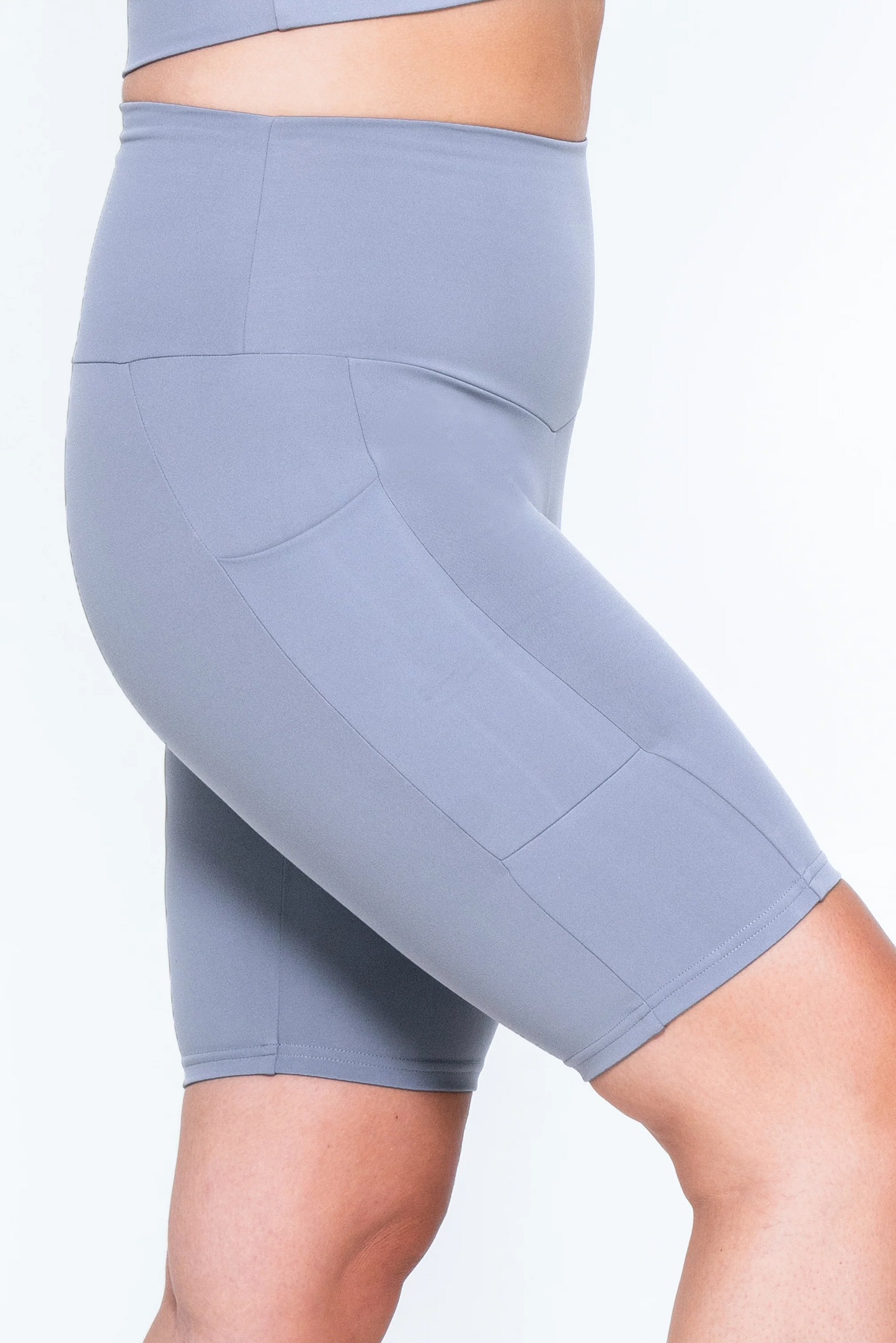 Grey Body Contouring - Panel Pocket High Waisted Long Shorts