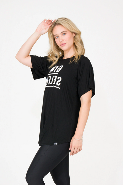 Gym Selfie Black Slinky To Touch - Plain Boyfriend Tee