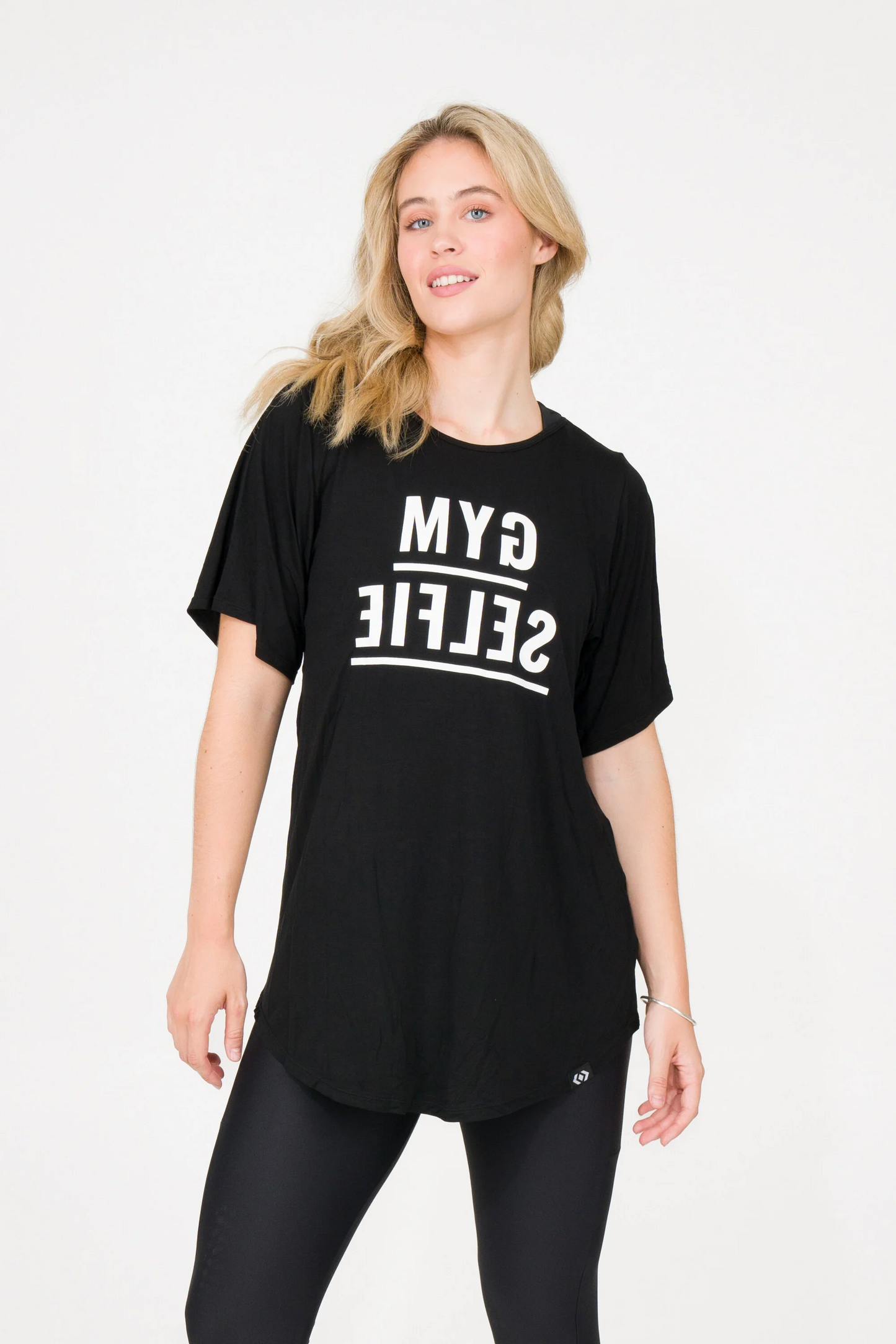 Gym Selfie Black Slinky To Touch - Plain Boyfriend Tee