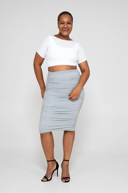 Heather Grey Soft to Touch - Ruched Midi Skirt