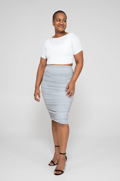 Heather Grey Soft to Touch - Ruched Midi Skirt