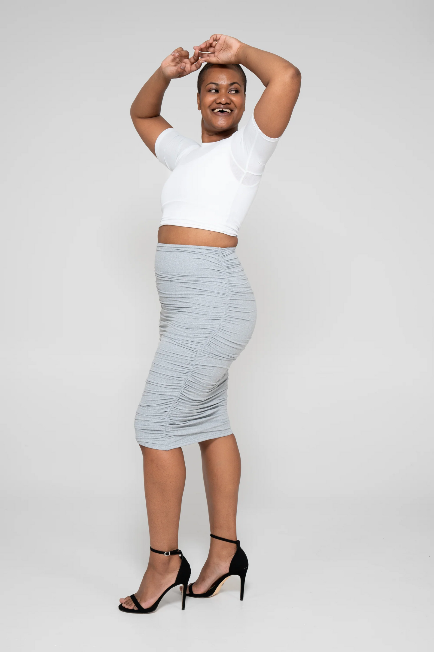 Heather Grey Soft to Touch - Ruched Midi Skirt