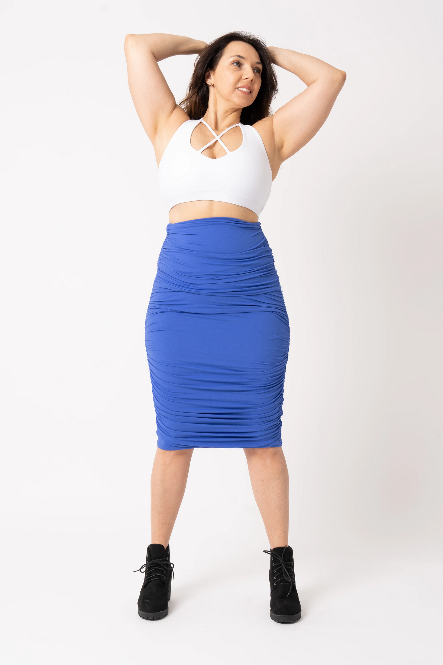 Iris Blue Soft To Touch - Ruched Midi Skirt