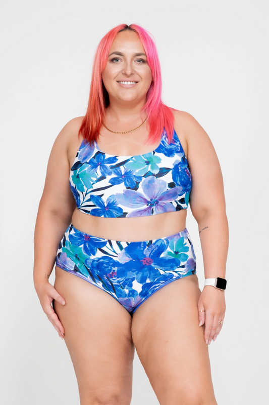 Late Bloomer Blue Performance - Cross Over Bikini Top