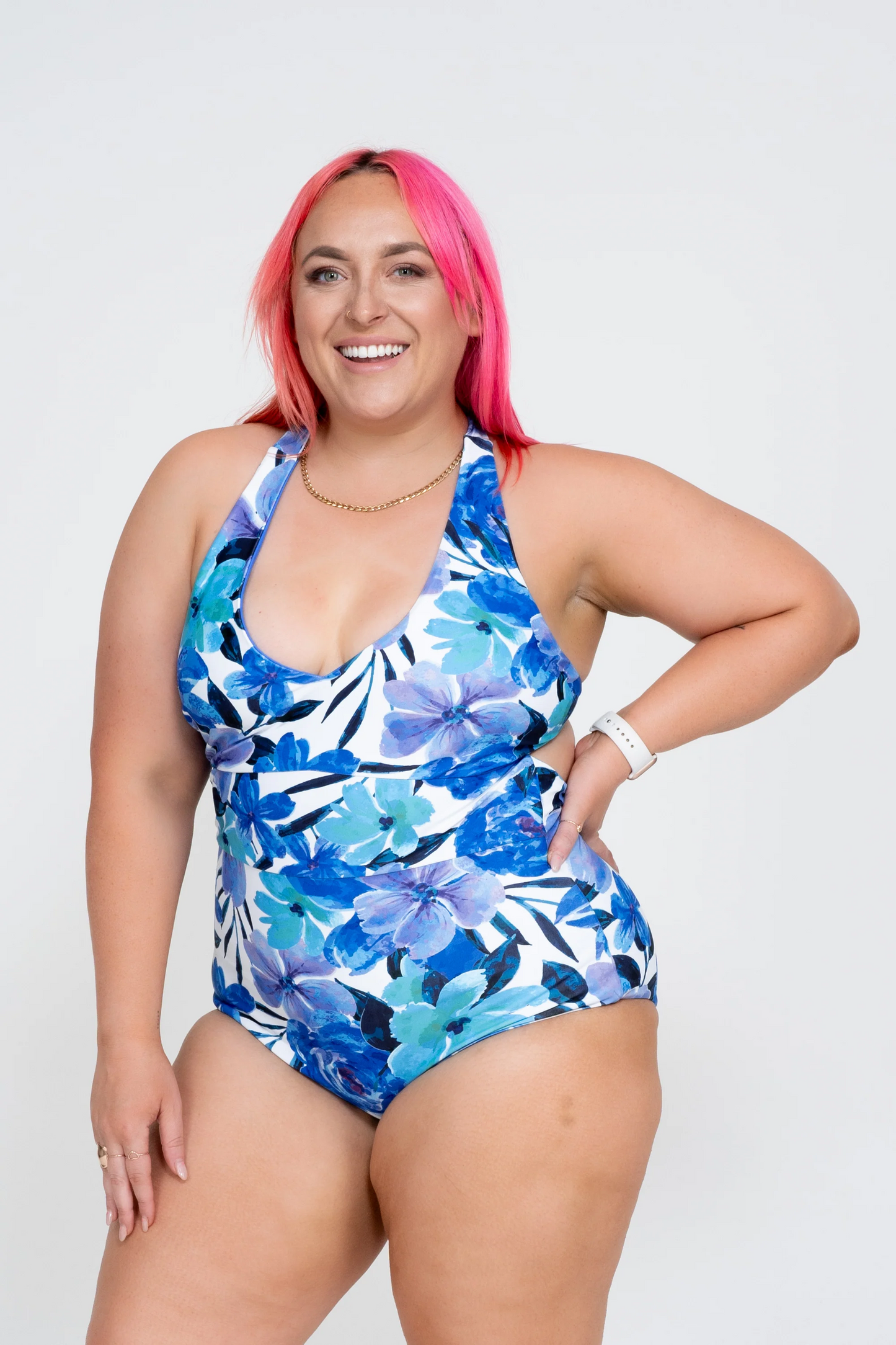 Late Bloomer Blue Performance - Deep V One Piece W/ Extra Coverage Bottoms