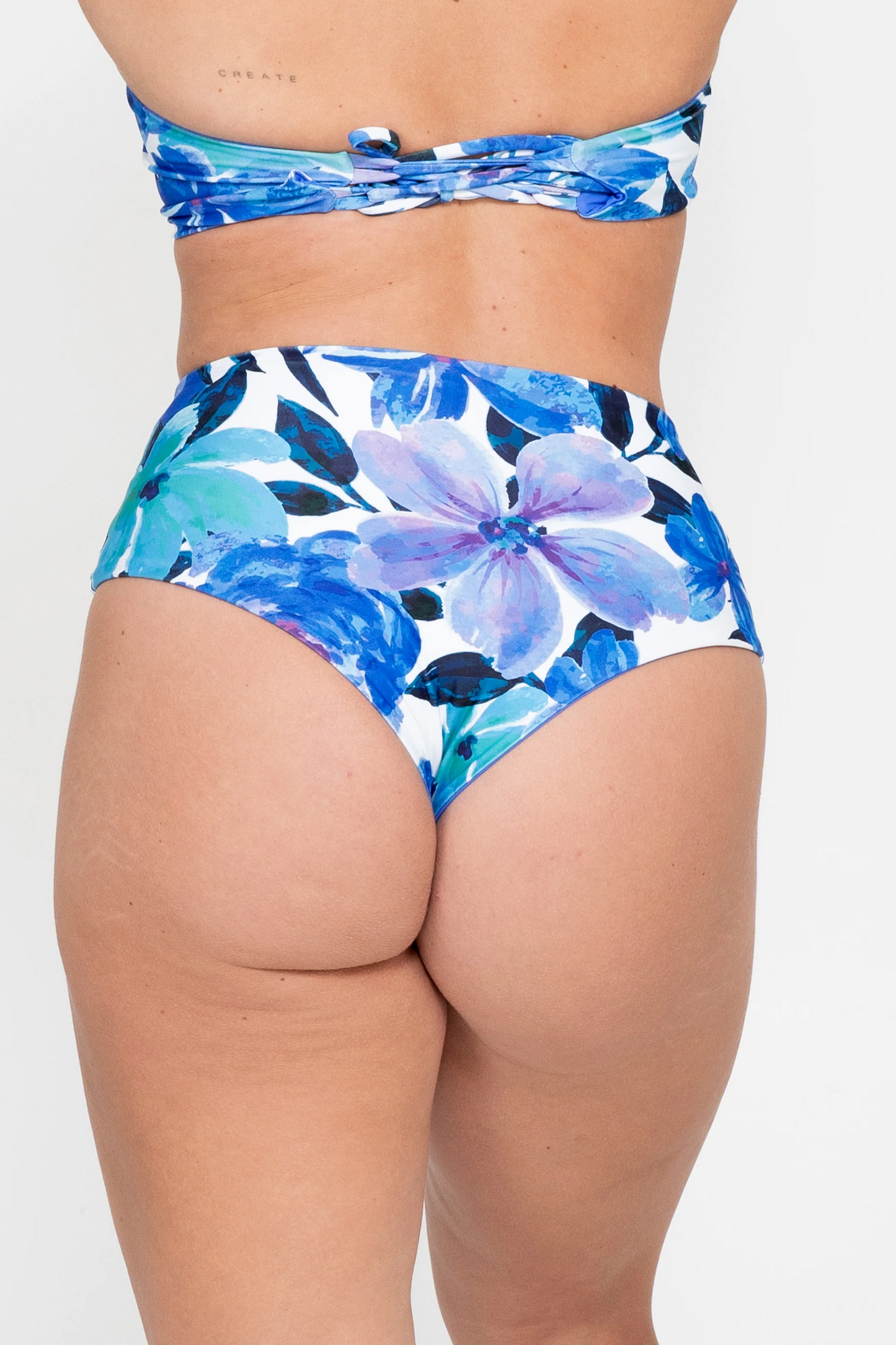 Late Bloomer Blue Performance - High Waisted Cheeky Cut Bikini Bottoms