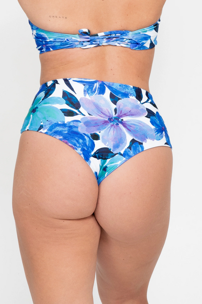 Late Bloomer Blue Performance - High Waisted Cheeky Cut Bikini Bottoms