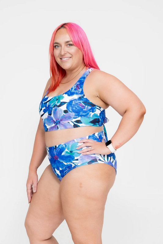 Late Bloomer Blue Performance - High Waisted Extra Coverage Bikini Bottoms