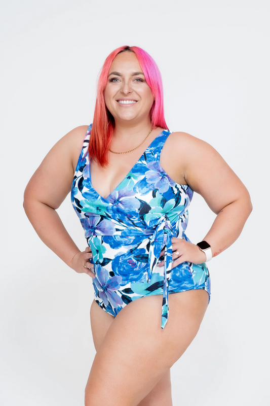 Late Bloomer Blue Performance - Wrap One Piece W/ Extra Coverage Bottoms