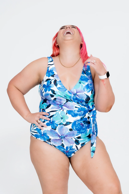 Late Bloomer Blue Performance - Wrap One Piece W/ Extra Coverage Bottoms