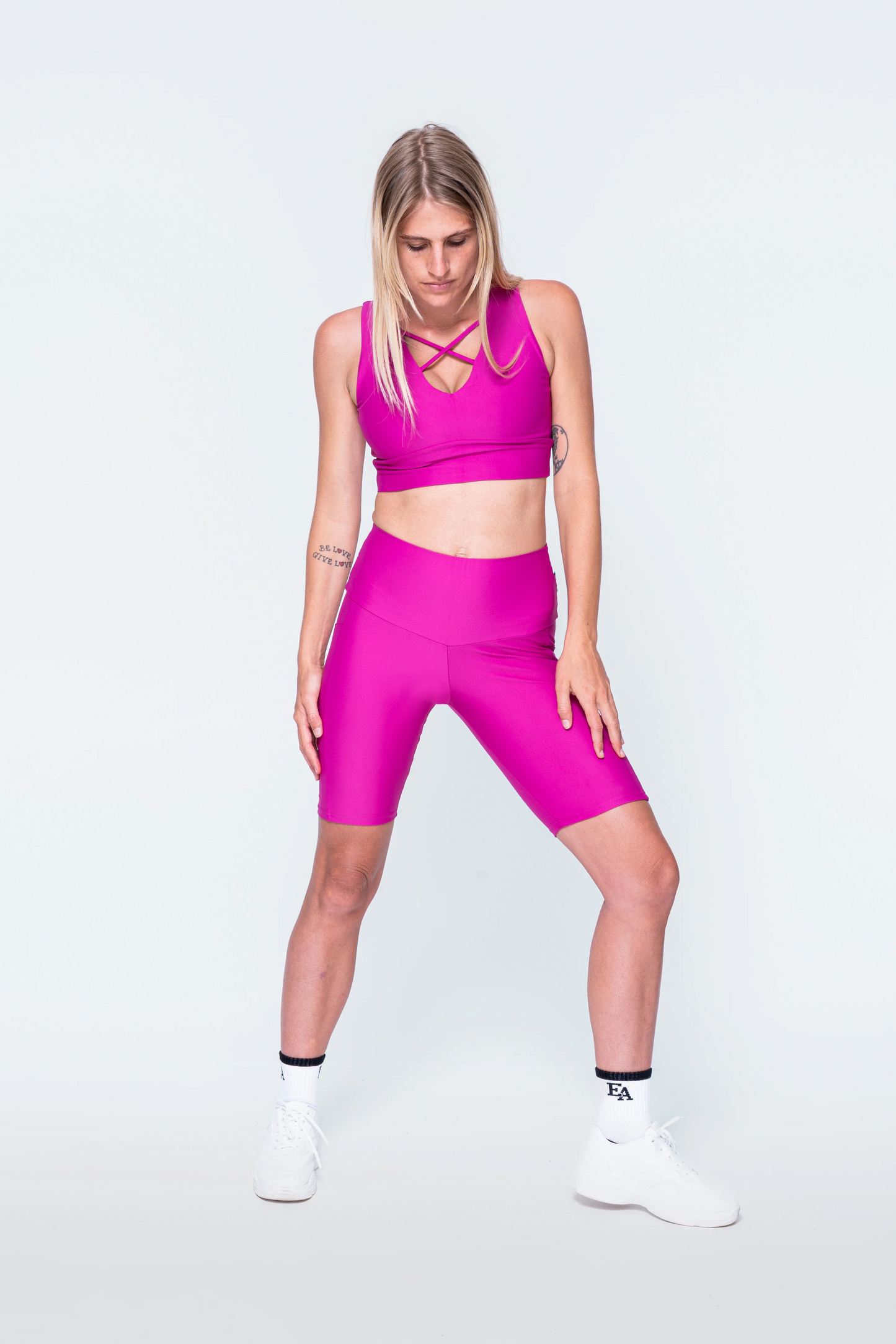 Magenta Performance - Panel Pocket High Waisted Long Shorts