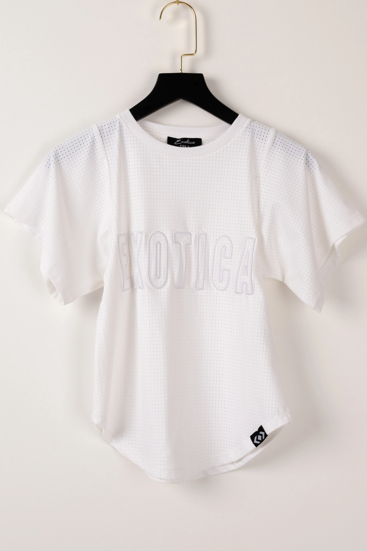 White Bball Mesh - Kids Exotica Embroidered Boyfriend Tee