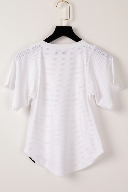 White Bball Mesh - Kids V Neck Exotica Embroidered Boyfriend Tee