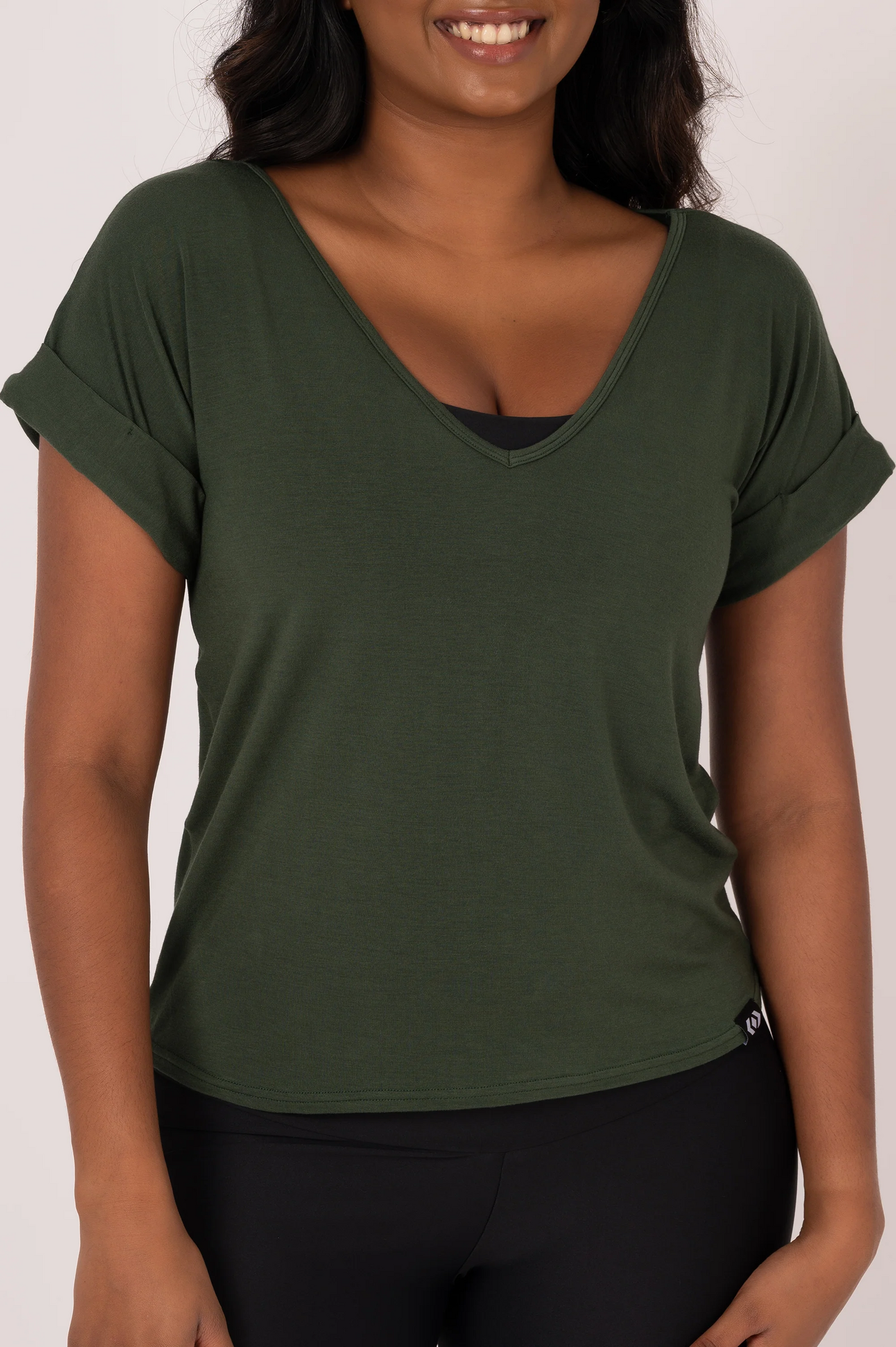 Dark Emerald Slinky To Touch - V Neck Cuffed Sleeve Tee