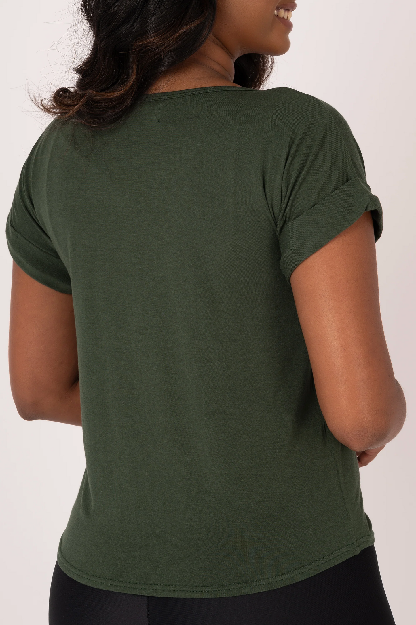 Dark Emerald Slinky To Touch - V Neck Cuffed Sleeve Tee