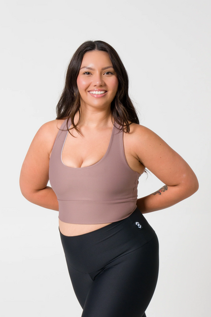 Mocha Performance - T Back Comfort Crop Top