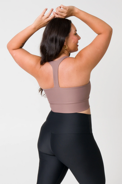 Mocha Performance - T Back Comfort Crop Top