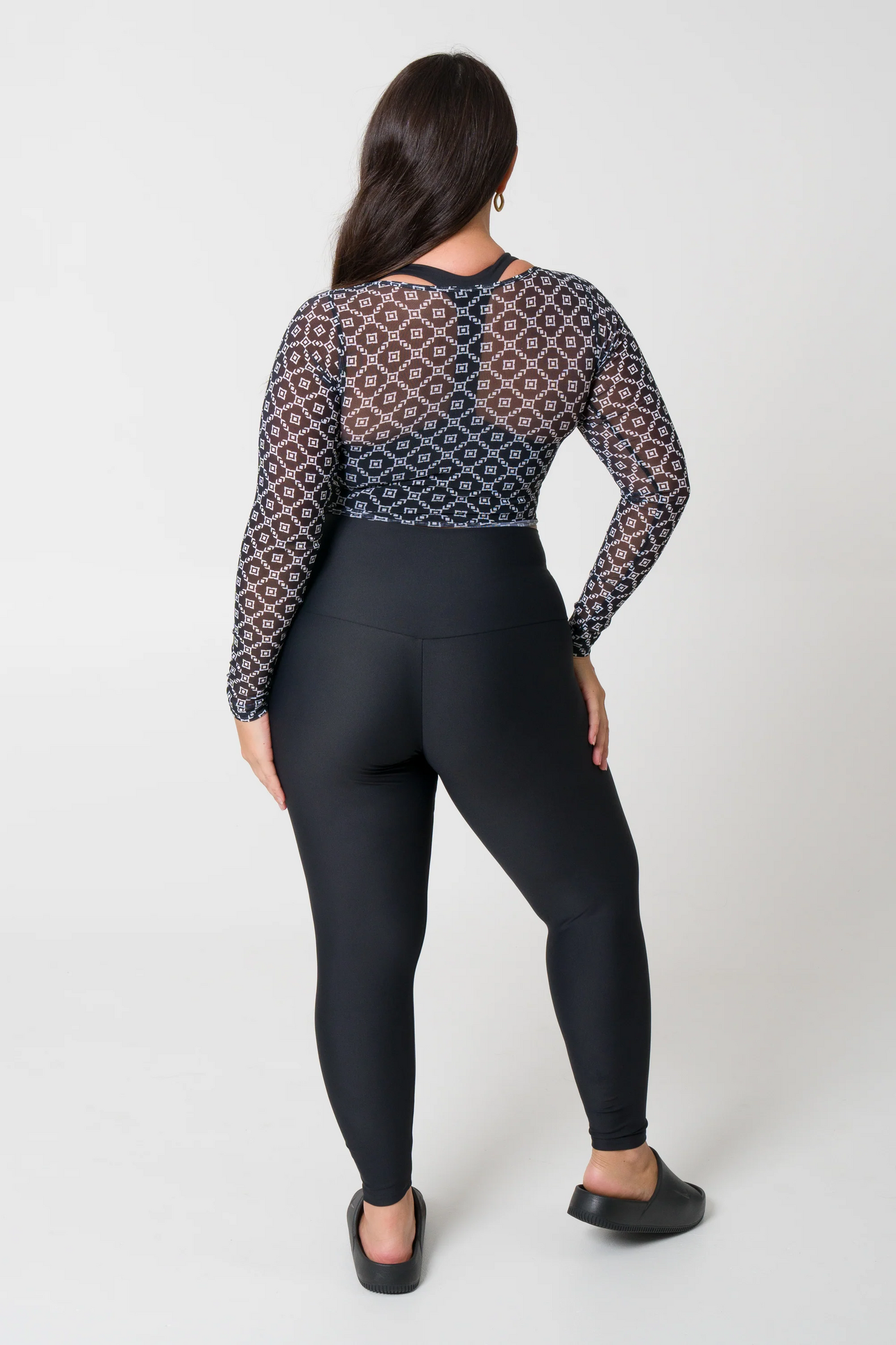 Monogram Black Net - Fitted Cropped Long Sleeve Tee