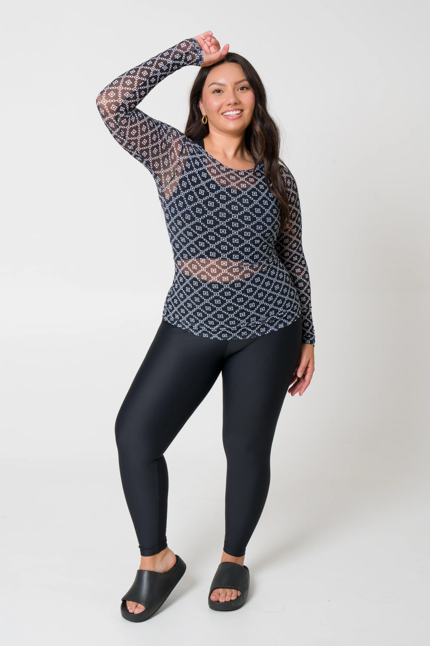 Monogram Black Net - Fitted Long Sleeve Tee