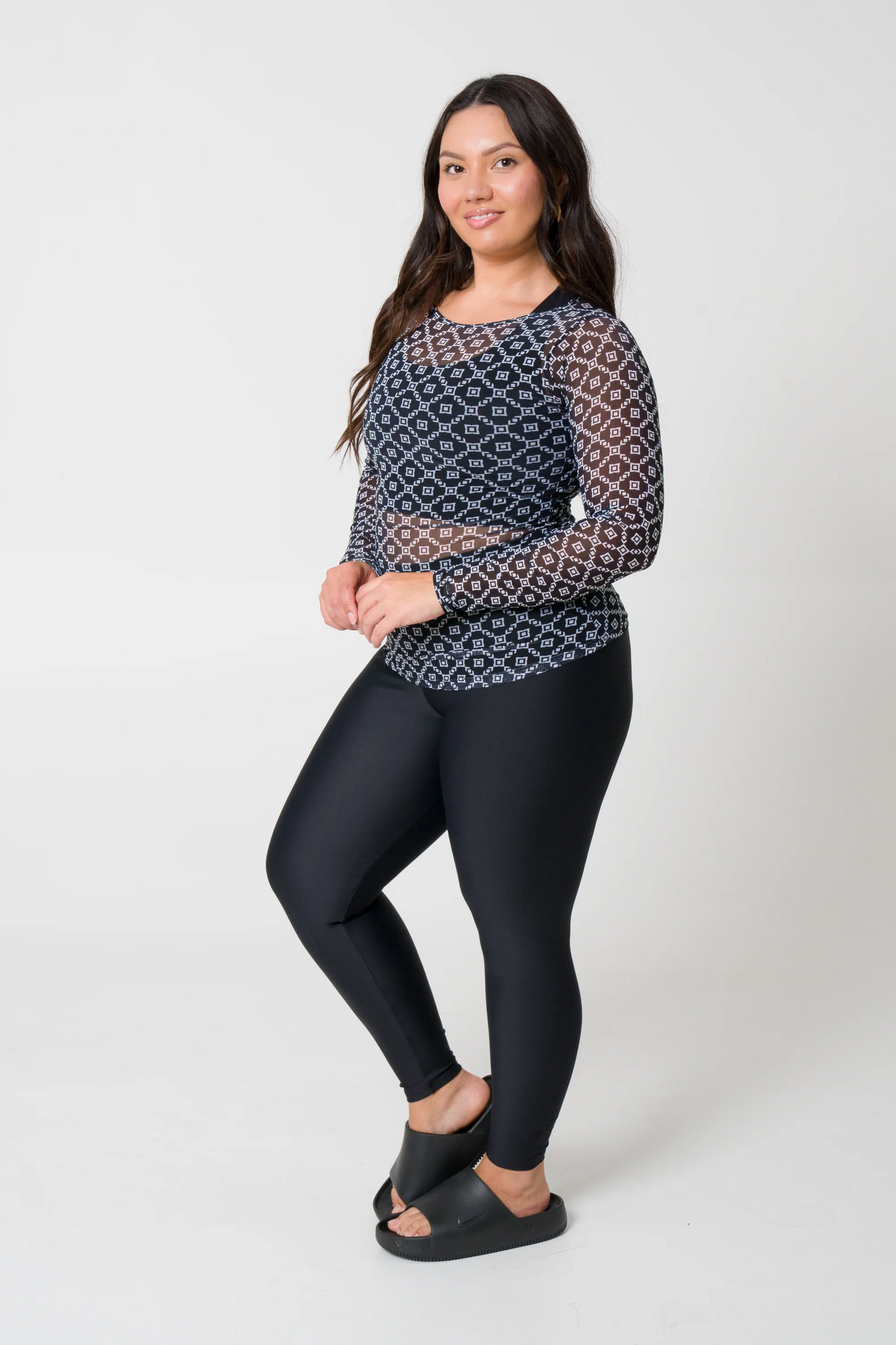 Monogram Black Net - Fitted Long Sleeve Tee