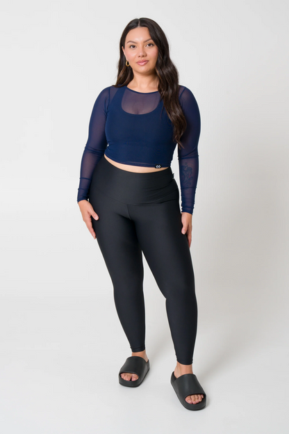 Navy Net - Fitted Cropped Long Sleeve Tee