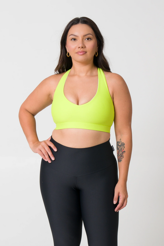 Neon Yellow Performance - Deep V Crop