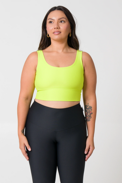 Neon Yellow Performance - Scoop Neck Comfort Crop Top