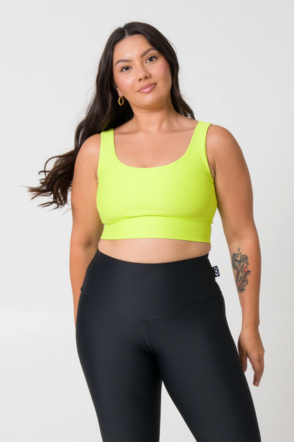 Neon Yellow Performance - Scoop Neck Comfort Crop Top